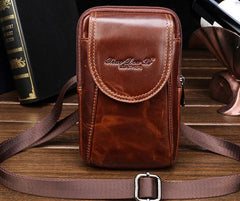 Cool Leather Mens Vintage Small Side Bag Belt Pouch Waist Bag For Men