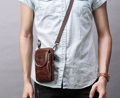 Cool Leather Mens Vintage Small Side Bag Belt Pouch Waist Bag For Men