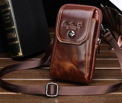 Cool Leather Mens Vintage Small Side Bag Belt Pouch Waist Bag For Men