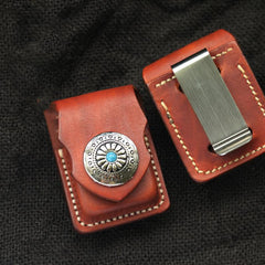 Cool Light Brown Leather Mens Zippo Lighter Cases With Belt Loop Handmade Classic Lighter Holders For Men