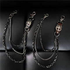 Cool Men's Cross Three Layer Wallet Chain Pants Chain Punk Biker Wallet Chain For Men