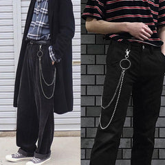 Fashion Men's Womens Double Bead Stainless Steel Pants Chains Biker Wallet Chain For Men