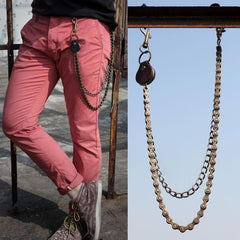 Cool Men's Brass Double Silver Long Biker Wallet Chain Pants Chain For Men