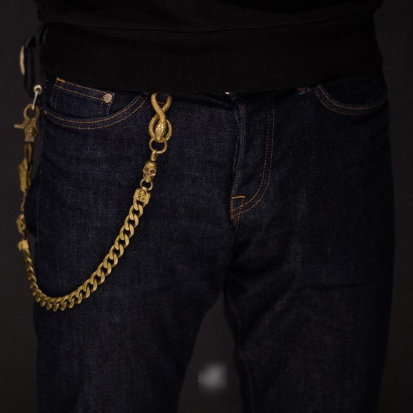 Cool Men's Handmade Pure Brass Python Head Key Chain Pants Chains Biker Wallet C SDD03851070