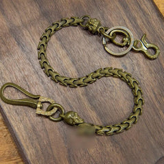 Cool Men's Handmade Python Lion SKull Copper Brass Pants Black Chain Biker Wallet Chains For Men