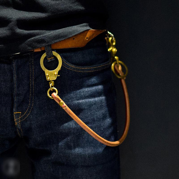 Cool Men's Leather Gold Brass Hook Key Chain Pants Chains Biker Wallet Chain For SDD01651066