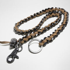 Cool Men's Leather Stainless Steel Woven Skull Key Chain Pants Chain Biker Wallet Chain For Men