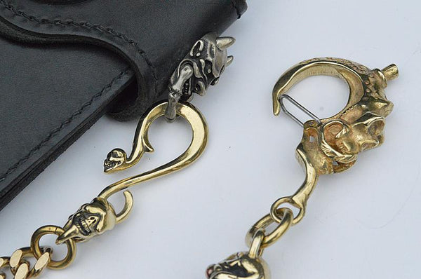 Badass Men's Gold Brass Skull Biker Wallet Chain Key Chain Pants Chain For Men SZ02392010