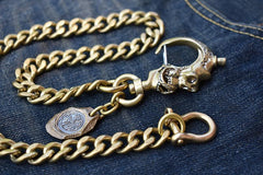 Cool Men's Pure Gold Brass Skull 18‘’ Key Chain Pants Chains Biker Wallet Chain For Men