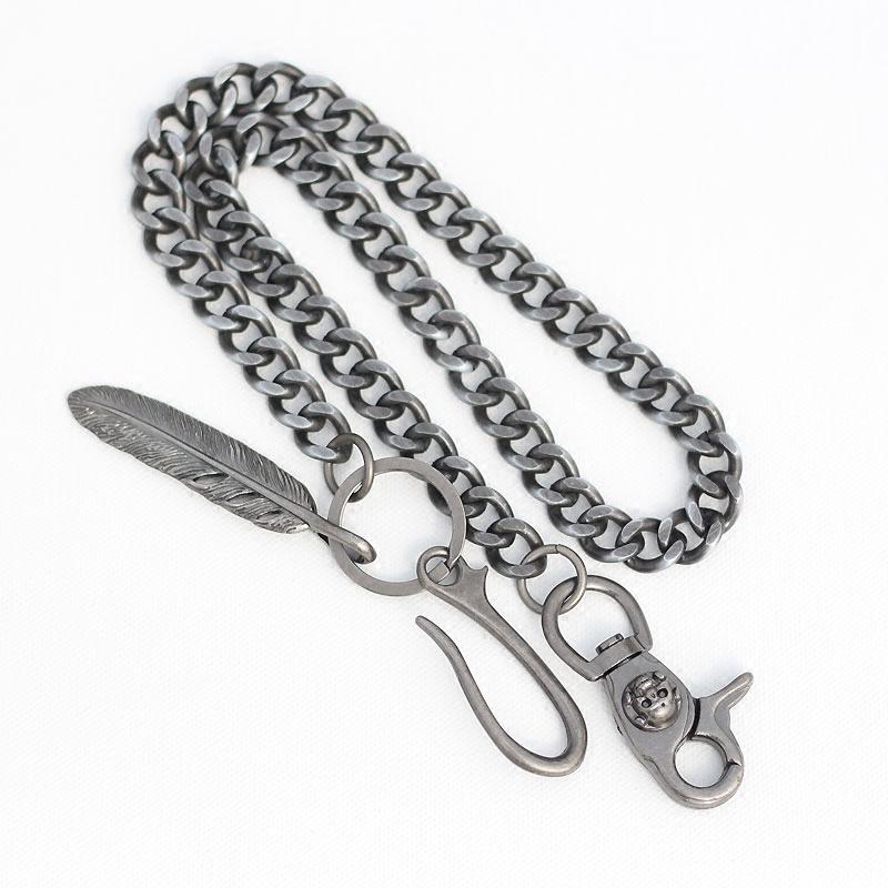 Cool Men's Skull Long Feather Pendant Hip Hop Stainless Steel Pants Chain Biker Wallet Chain For Men