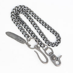 Cool Men's Skull Long Feather Pendant Hip Hop Stainless Steel Pants Chain Biker Wallet Chain For Men