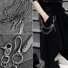 Cool Men's Skull Long Feather Pendant Hip Hop Stainless Steel Pants Chain Biker Wallet Chain For Men