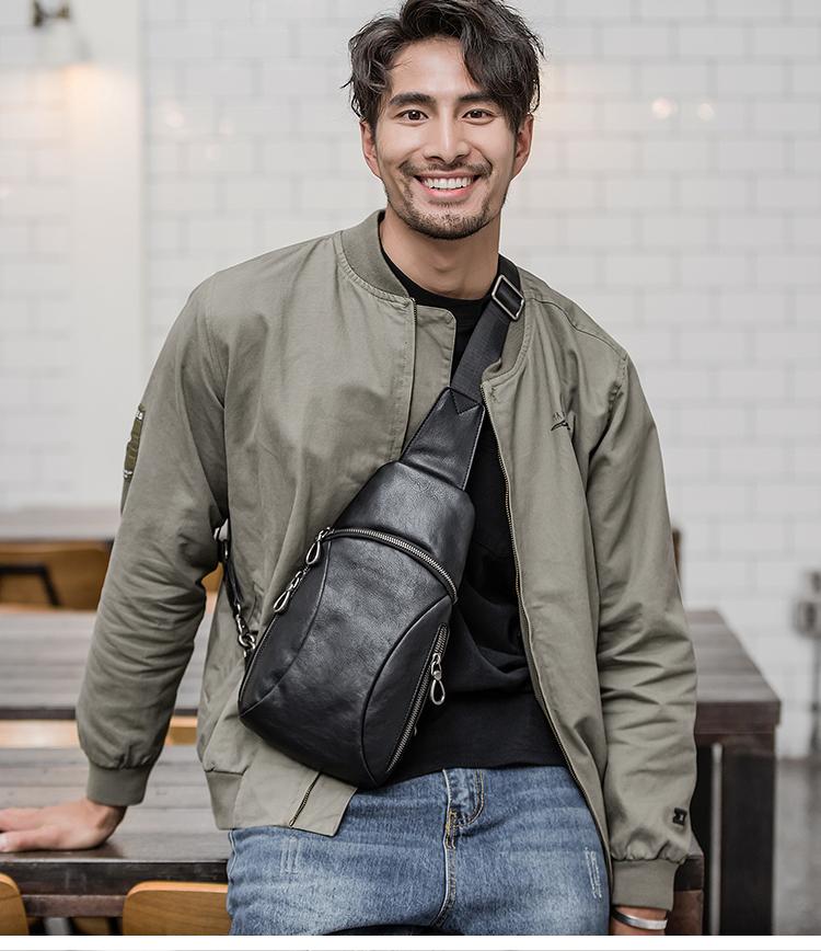 Mens black leather sling bag sales