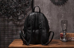 Cool Mens Black Leather School Backpack Travel Backpack Leather Hiking Backpack for Men