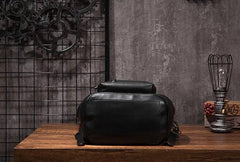 Cool Mens Black Leather School Backpack Travel Backpack Leather Hiking Backpack for Men