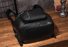 Cool Mens Black Leather School Backpack Travel Backpack Leather Hiking Backpack for Men