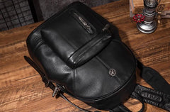 Cool Mens Black Leather School Backpack Travel Backpack Leather Hiking Backpack for Men