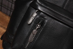 Cool Mens Black Leather School Backpack Travel Backpack Leather Hiking Backpack for Men