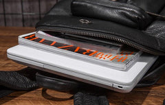 Cool Mens Black Leather School Backpack Travel Backpack Leather Hiking Backpack for Men