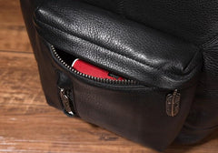 Cool Mens Black Leather School Backpack Travel Backpack Leather Hiking Backpack for Men