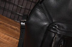 Cool Mens Black Leather School Backpack Travel Backpack Leather Hiking Backpack for Men