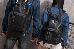Cool Mens Black Leather School Backpack Travel Backpack Leather Hiking Backpack for Men