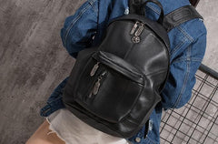 Cool Mens Black Leather School Backpack Travel Backpack Leather Hiking Backpack for Men
