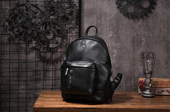 Cool Mens Black Leather School Backpack Travel Backpack Leather Hiking Backpack for Men