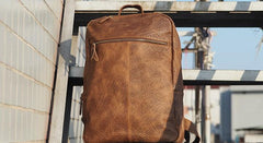 Cool Mens Leather 15inch Laptop Backpack Travel Backpacks Leather School Backpack for Men