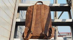 Cool Mens Leather 15inch Laptop Backpack Travel Backpacks Leather School Backpack for Men