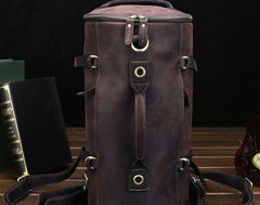 Cool Mens Leather Barrel Backpack Overnight Bag Travel Backpack Weekender Bag for men