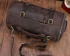 Cool Mens Leather Barrel Backpack Overnight Bag Travel Backpack Weekender Bag for men