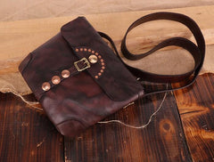 Cool Mens Leather Country Side Bag Small Saddle Messenger bag Shoulder bag For Men