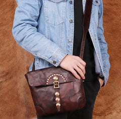 Cool Mens Leather Country Side Bag Small Saddle Messenger bag Shoulder bag For Men