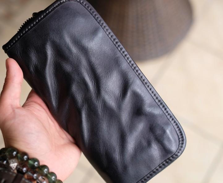 Cool Mens Leather Zipper Long Clutch Wallet Zipper Vintage Long Wallet For Men