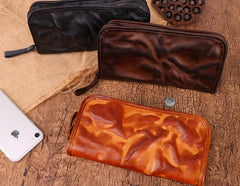 COOL MENS LEATHER ZIPPER LONG CLUTCH WALLETs ZIPPER VINTAGE LONG WALLET FOR MEN