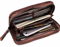 COOL MENS LEATHER ZIPPER LONG CLUTCH WALLETs ZIPPER VINTAGE LONG WALLET FOR MEN