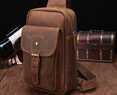 Cool Mens Leather Sling Bag One Shoulder Bag Sling Chest Bag For Men