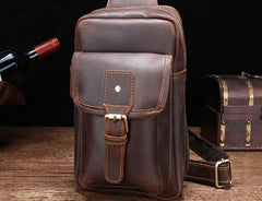 Cool Mens Leather Sling Bag One Shoulder Bag Sling Chest Bag For Men