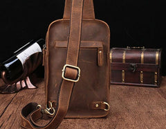 Cool Mens Leather Sling Bag One Shoulder Bag Sling Chest Bag For Men