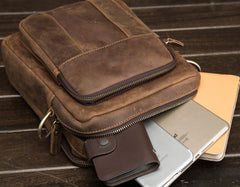 Cool Mens Leather Small Side Bag Small Messenger bag Shoulder bag For Men