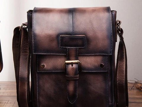 Cool Mens Leather Vintage Small Side Bag Small Messenger bag Shoulder bag For Men