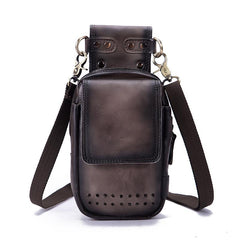 Cool Brown Leather Men's Cell Phone Holster Small Side Bag Mini Messenger Bag For Men