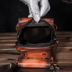 Cool Brown Leather Men's Cell Phone Holster Small Side Bag Mini Messenger Bag For Men