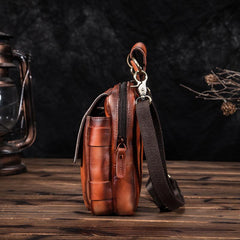 Cool Brown Leather Men's Cell Phone Holster Small Side Bag Mini Messenger Bag For Men