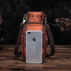 Cool Brown Leather Men's Cell Phone Holster Small Side Bag Mini Messenger Bag For Men