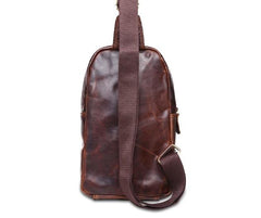 Cool Mens Red Brown Leather Chest Bag Sling Bag Crossbody Sling Bag For Men