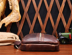 Cool Mens Red Brown Leather Chest Bag Sling Bag Crossbody Sling Bag For Men