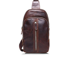 Cool Mens Red Brown Leather Chest Bag Sling Bag Crossbody Sling Bag For Men