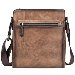 Cool Brown Leather Men's 10 inches Vertical Side Bag Blue Business Messenger Bag Courier Bag For Men